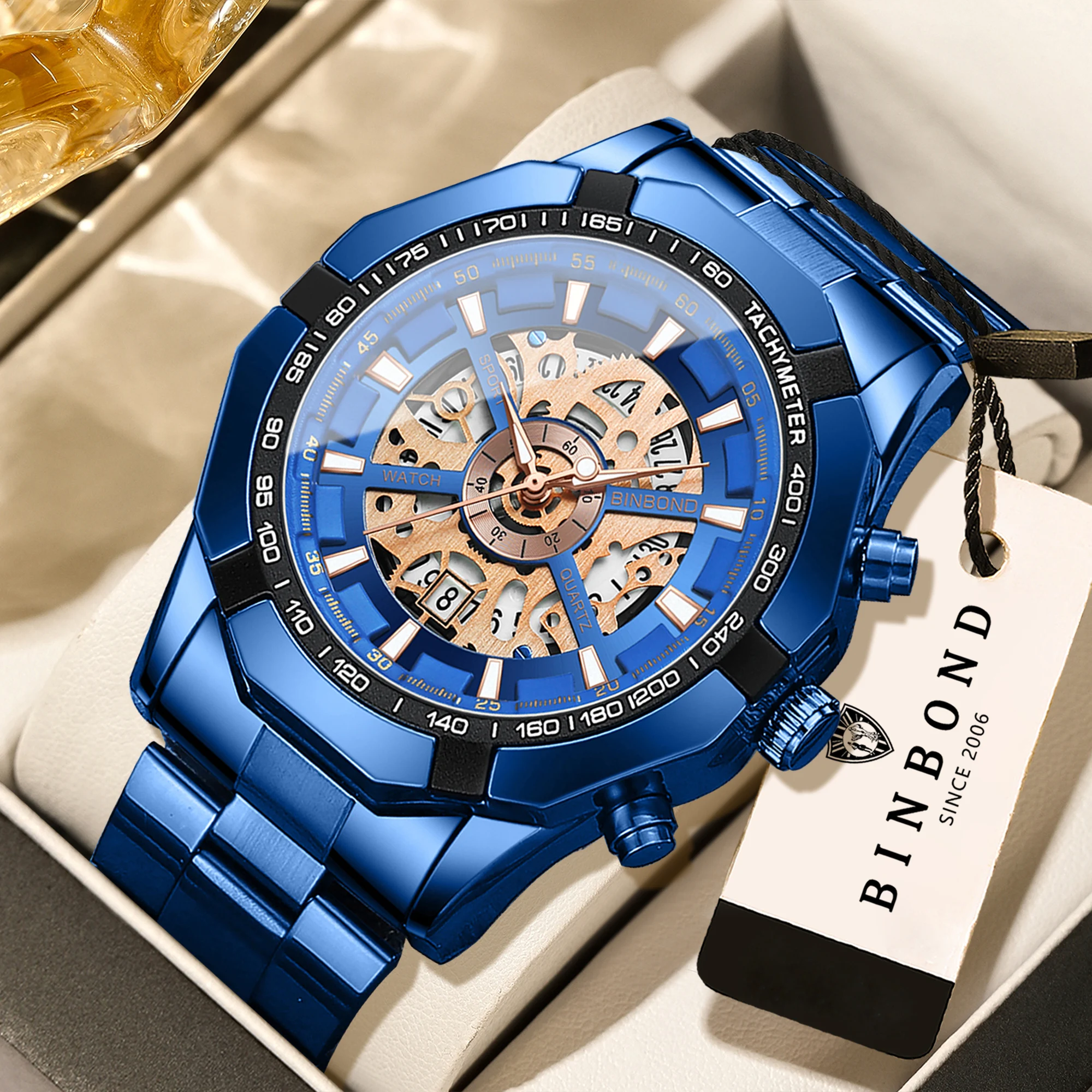 Reloj de Pulsera de Cuarzo BINBOND de Lujo con Diseño Hueco para Hombre, Luminoso, Resistente al Agua, Reloj Deportivo y de Negocios, Reloj para Hombre