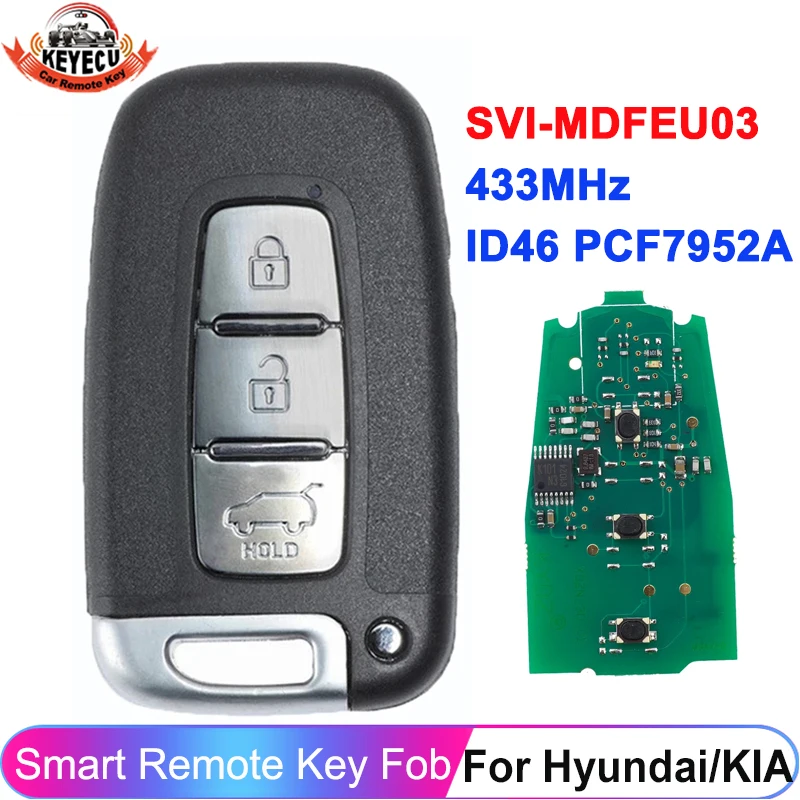 KEYECU SVI-MDFEU03 para HYUNDAI Tucson ix35 Accent Veloster Sonata Solaris Santa Fe Verna i45 i30 433MHz ID46 Llave Inteligente Remota