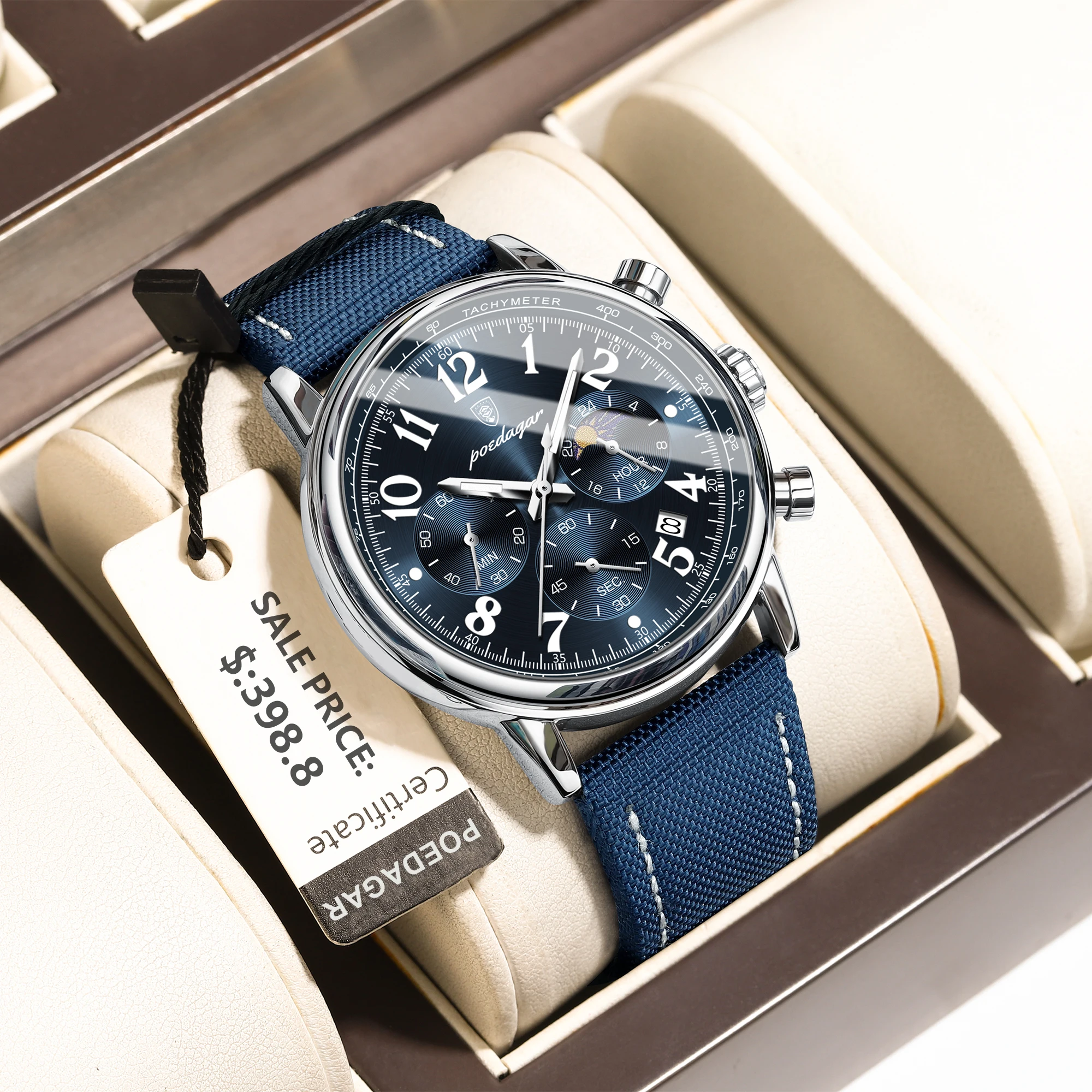 POEDAGAR, reloj militar deportivo de lujo para hombre, cronógrafo luminoso resistente al agua, reloj de pulsera de cuero de nailon con fecha para hombre, relojes de cuarzo para hombre