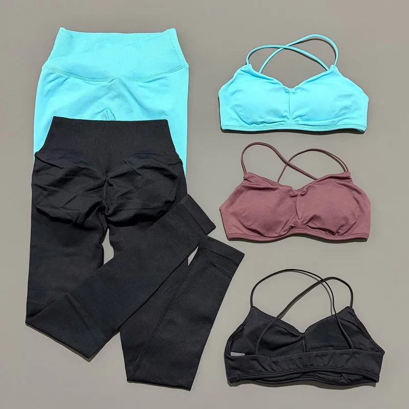 Conjunto deportivo de visión de 2 piezas, novedad de verano, ropa de Yoga, chándal para mujer, Top de Yoga con espalda cruzada atlética, mallas, conjunto de Fitness para Pilates