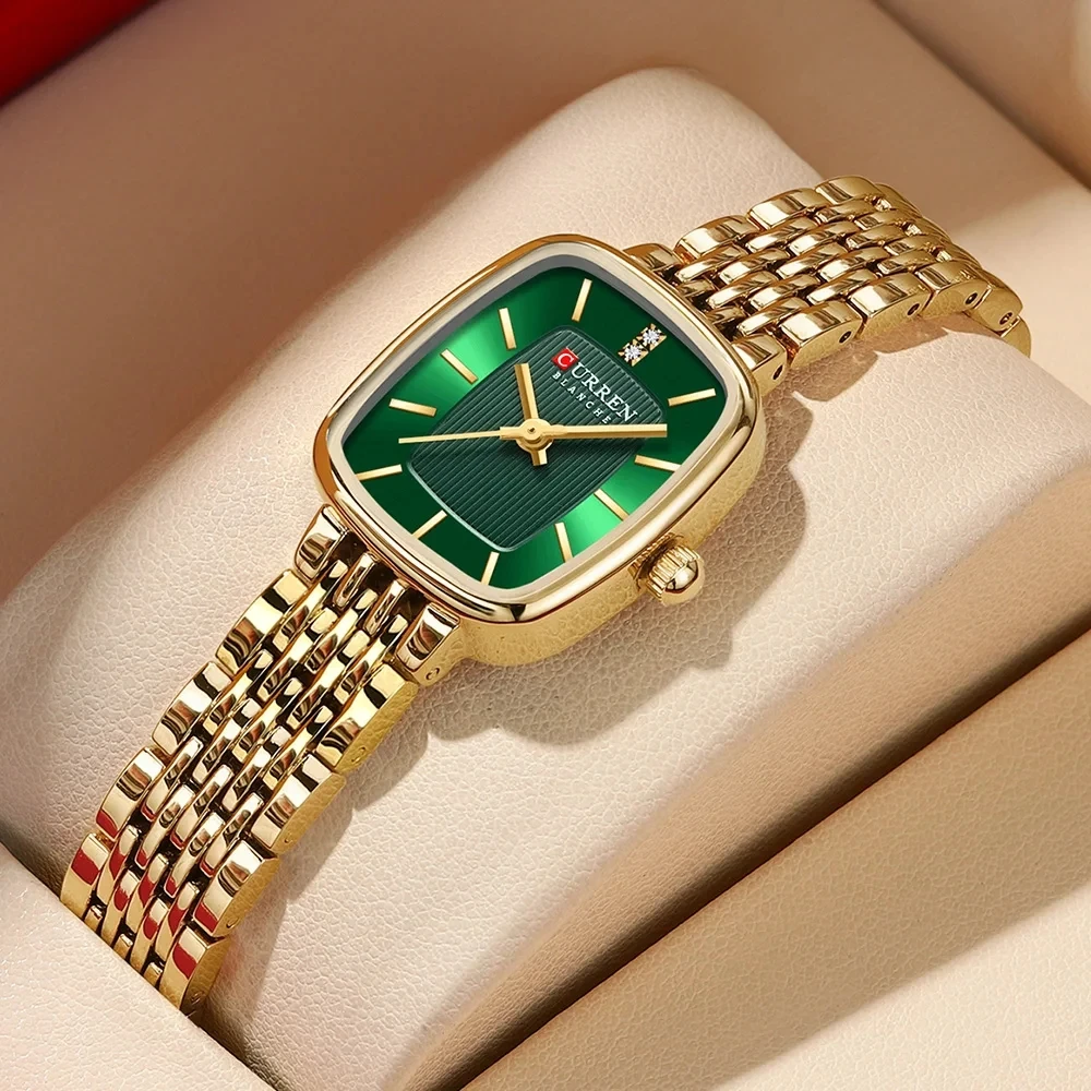 Reloj de cuarzo CURRN 9093 para mujer, reloj de pulsera con tira de acero plateada y dorada Simple con diamantes de ocio a la moda para mujer, reloj de regalo