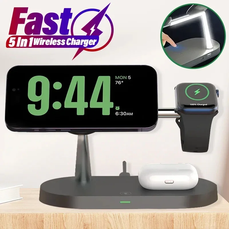 Base de Carga Inalámbrica 3 en 1 Magnética para iPhone 12-17, Estación de Carga Rápida para Apple Watch 11 10 9 8 7 6 5, Airpods 2 3 Pro