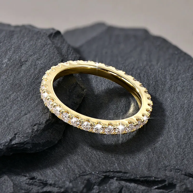 Anillo de boda Lnngy de oro de 14k para mujer, certificado D Color VVS1, anillo de eternidad de moissanita de 2mm creado en laboratorio, joyería brillante