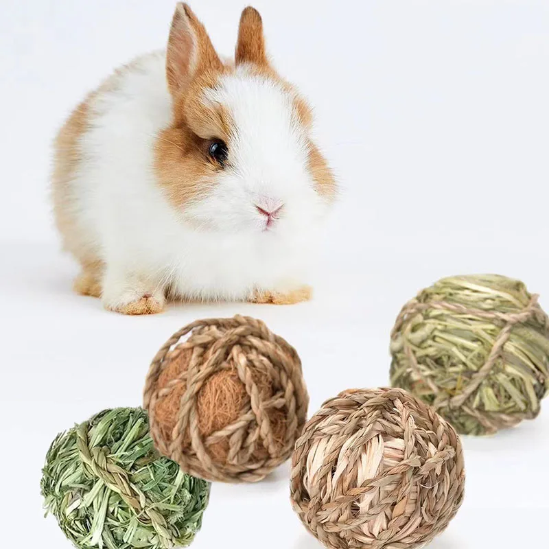 Bola trenzada para masticar, juguete interactivo para mascotas, conejo, hámster, conejo, hierba Natural, diversión para mascotas, 4/5 piezas
