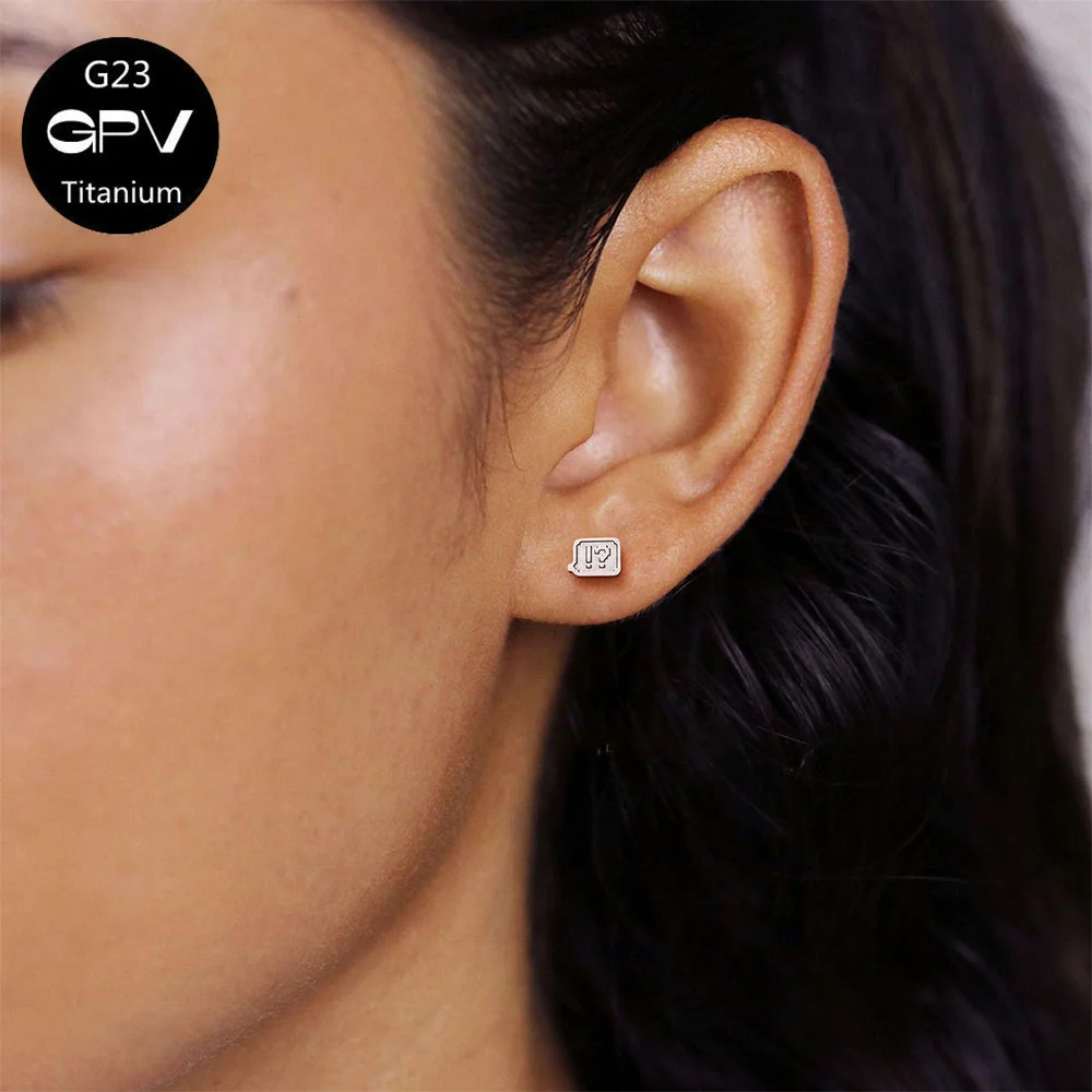 Pendientes de titanio ASTM G23 para cartílago de la oreja, con un adorable diseño de animales estilo pixelado, joyería de mosaico para hombres y mujeres.