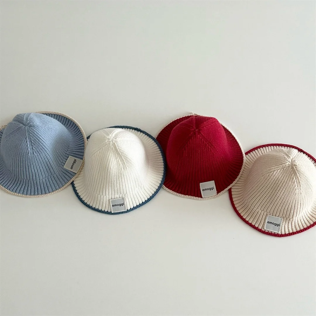 Gorro de Pescador Coreano de Punto para Bebés, Otoño 2026, con Parche de Letras, Color Sólido, Versátil, para Niñas y Niños