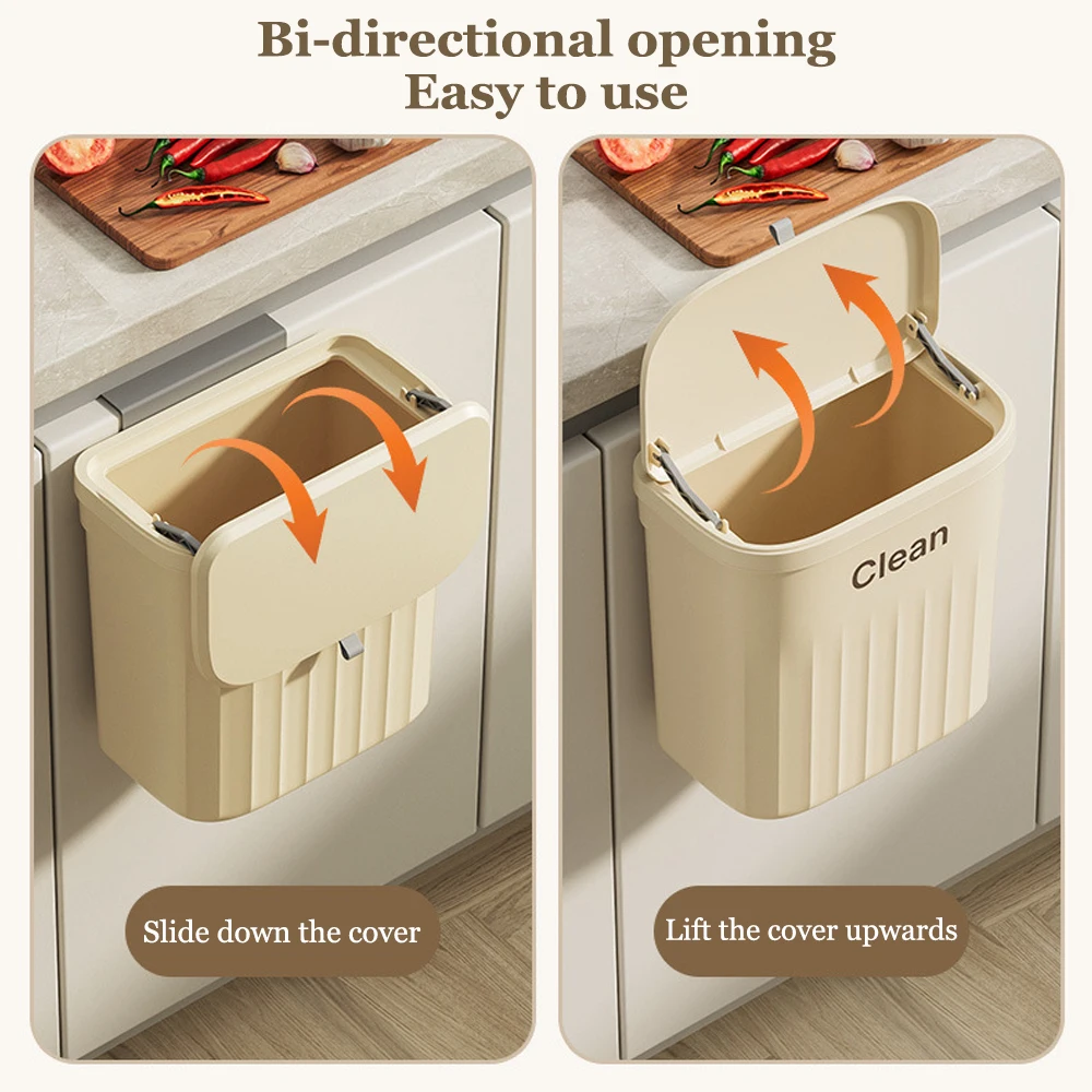 Cubo de basura colgante de 8,5/12L para puerta de armario de cocina, cesta de basura para reciclaje montada en la pared con tapa, accesorios de baño y cocina