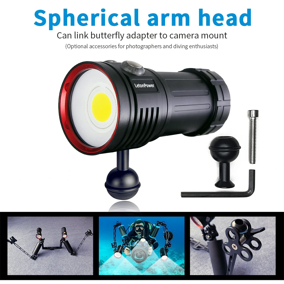 Linterna de buceo LetonPower 22800 lúmenes iluminación subacuática recargable 100m antorcha impermeable para fotografía luz de relleno de vídeo