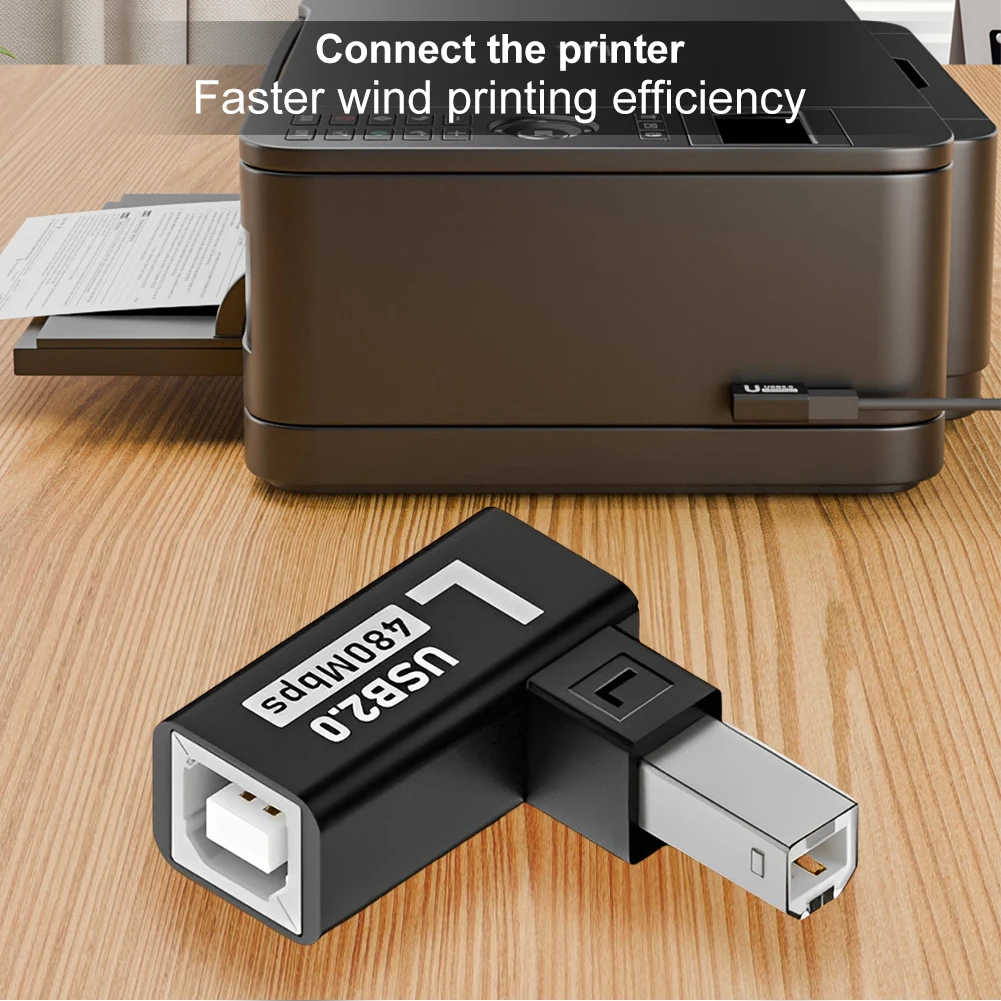 Adaptador de impresora USB 2,0 macho a hembra, convertidor de enchufe de extensión para Escáner de impresora, 90 grados, USB B, 2,0