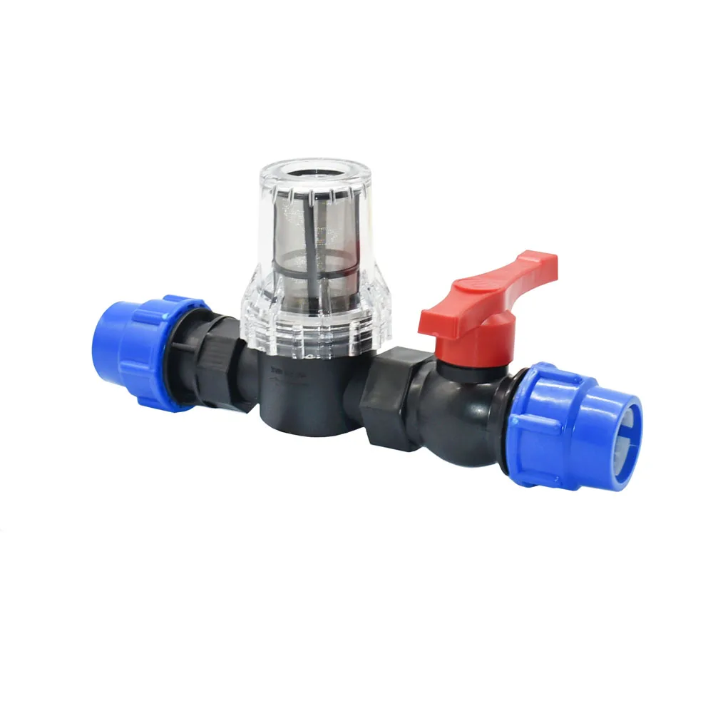 Filtro de agua de tubo de PE de 25mm y 32mm con tubo de plástico, conector rápido, filtro de malla 80, adaptador de riego por goteo para jardín