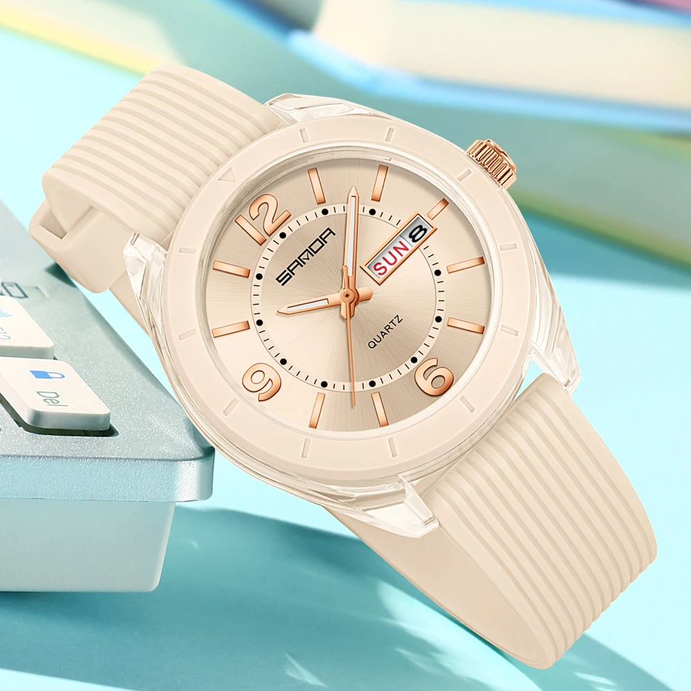 Reloj de cuarzo SANDA para mujer, resistente al agua, fecha automática, semana, elegante reloj de pulsera de lujo para mujer, relojes analógicos impermeables para mujer