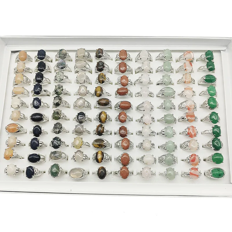 20 unids/lote, venta al por mayor, anillos de dedo de piedra Natural de estilo mixto para mujer, ágata roja de lujo, joyería de piedra arenisca azul caliente, regalo para niña