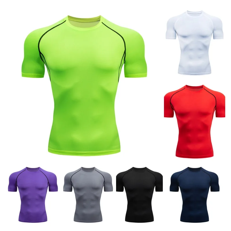 Camiseta deportiva de manga corta para hombre, camisa de compresión de secado rápido para gimnasio, Fitness, entrenamiento, correr, Rashgard