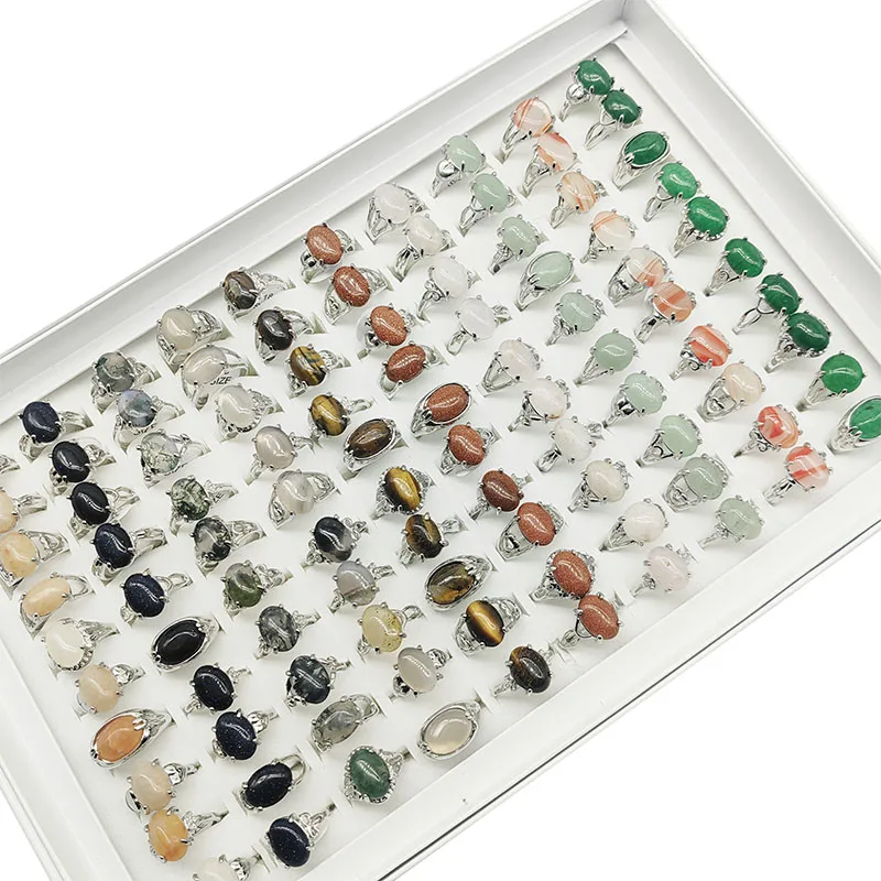 20 unids/lote, venta al por mayor, anillos de dedo de piedra Natural de estilo mixto para mujer, ágata roja de lujo, joyería de piedra arenisca azul caliente, regalo para niña