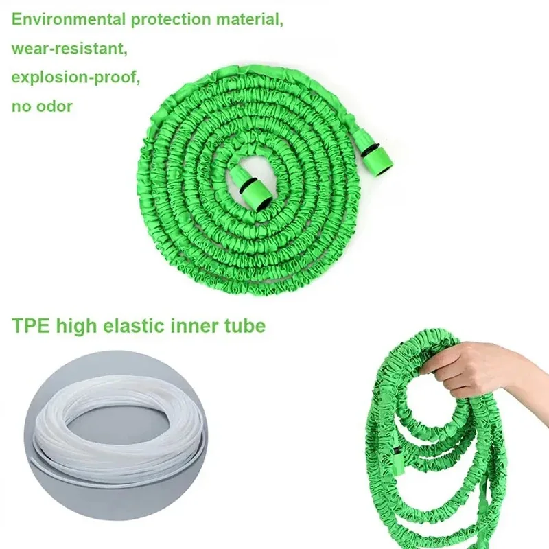Manguera de jardín extensible de alta presión, tubo de agua mágico, herramientas de riego diario para el hogar, lavado de coches, pistola de agua de limpieza, 25FT-200FT