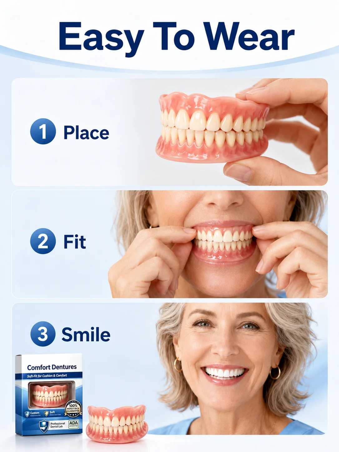 2026 Mejores Dentaduras Postizas de Silicona, Dentaduras Postizas Cómodas, Juego Completo, Naturales sobre las Encías, para Dientes Defectuosos, Removibles, Recupere la Confianza