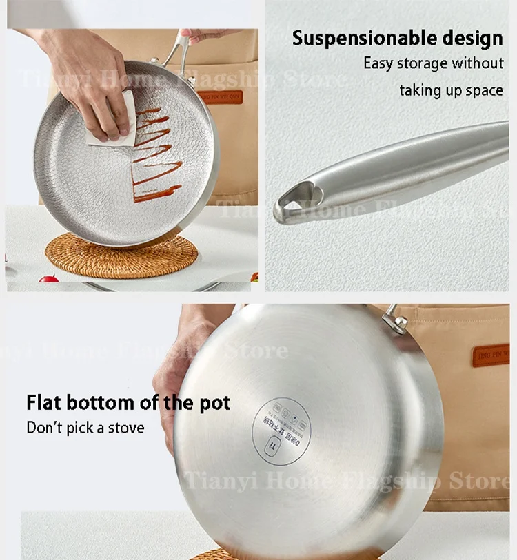 Sartén antiadherente de 20/24/28cm, Wok de titanio y acero inoxidable para el hogar, sartén para carne de huevo, Cocina de Inducción, estufa de Gas, utensilios de cocina