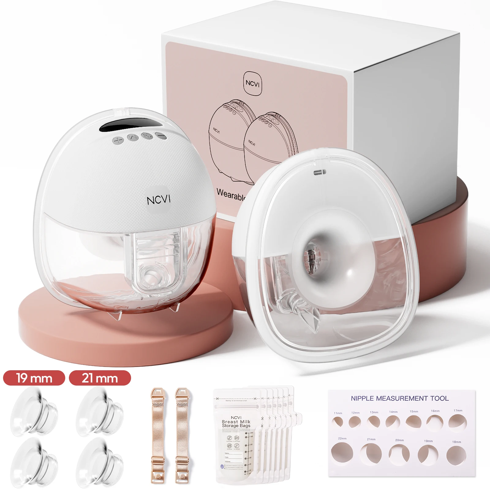NCVI Paquete de 2 Extractores de Leche Materna Manos Libres, Batería de 1500 mAh, Pantalla LED Silenciosa, 4 Modos 9 Niveles, Bridas de 19/21/24 mm para Madres Lactantes