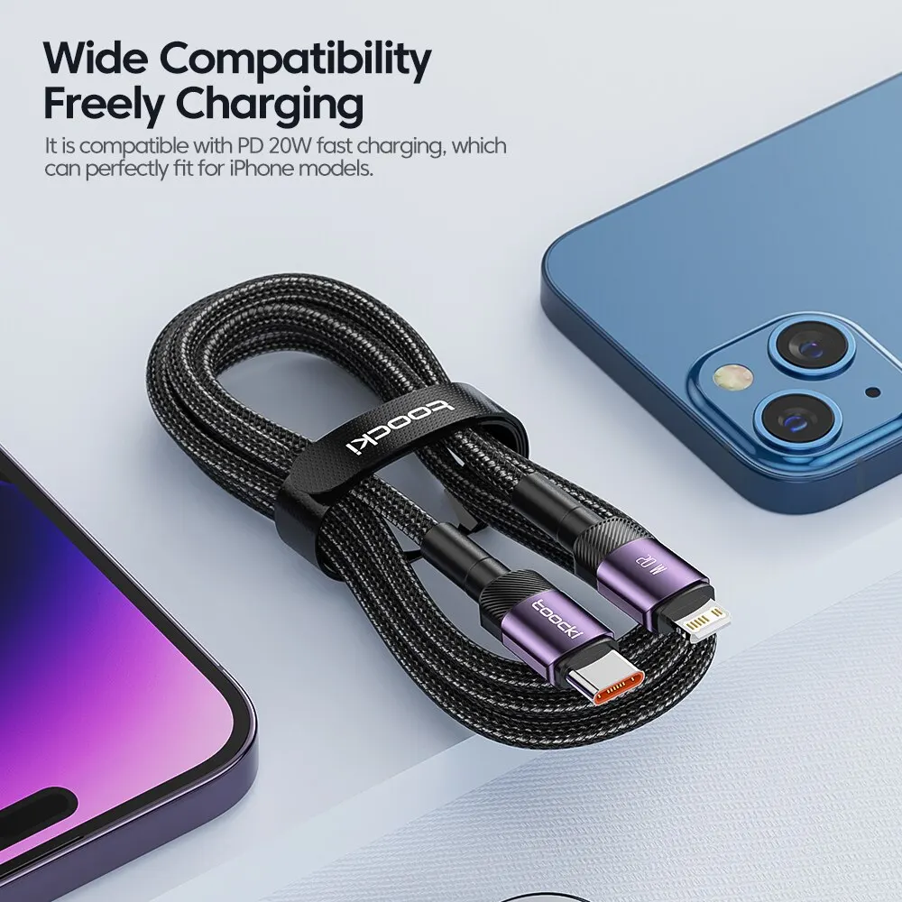 Toocki PD 27W USB C a Cable iP para iPhone 14 13 12 11 Pro XS tipo C a Cable Lightning Cable de datos Cable de datos de teléfono de carga rápida