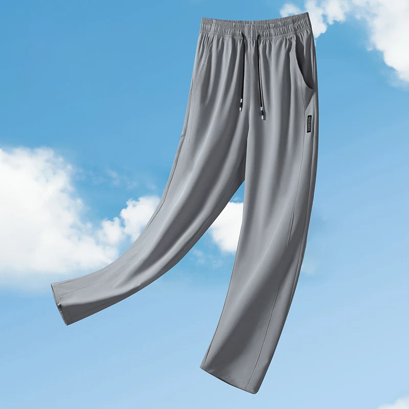 Pantalones para correr, pantalones refrescantes de seda helada de verano, pantalones elásticos suaves, pantalones sueltos informales de secado rápido para entrenamiento, pantalones ligeros con protección UV