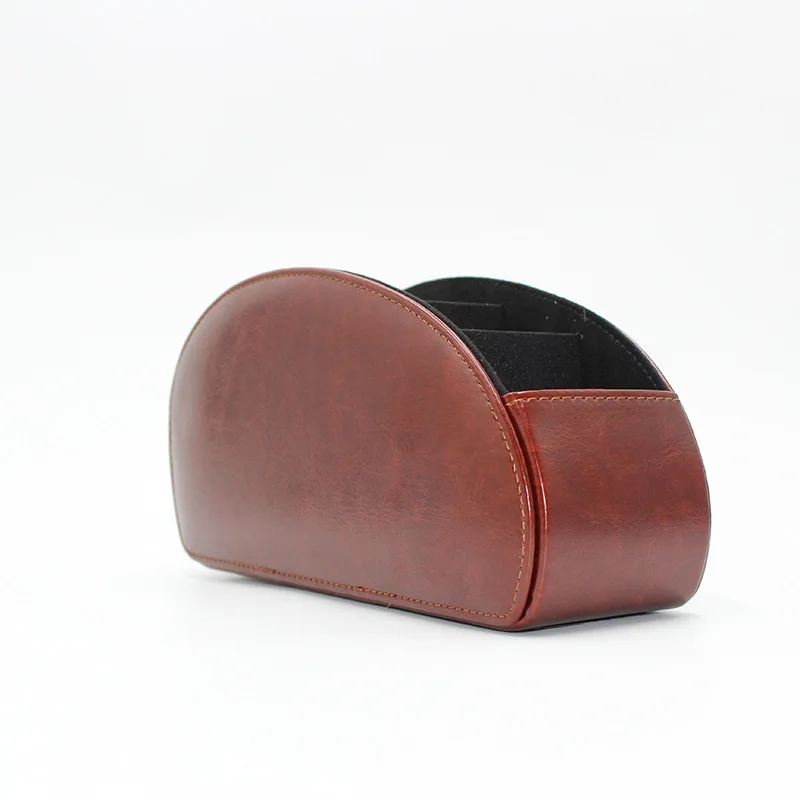 Organizador de cuero de 5 rejillas, soporte para teléfono y Tv con Control remoto, caja de almacenamiento de escritorio, cepillo de cosméticos