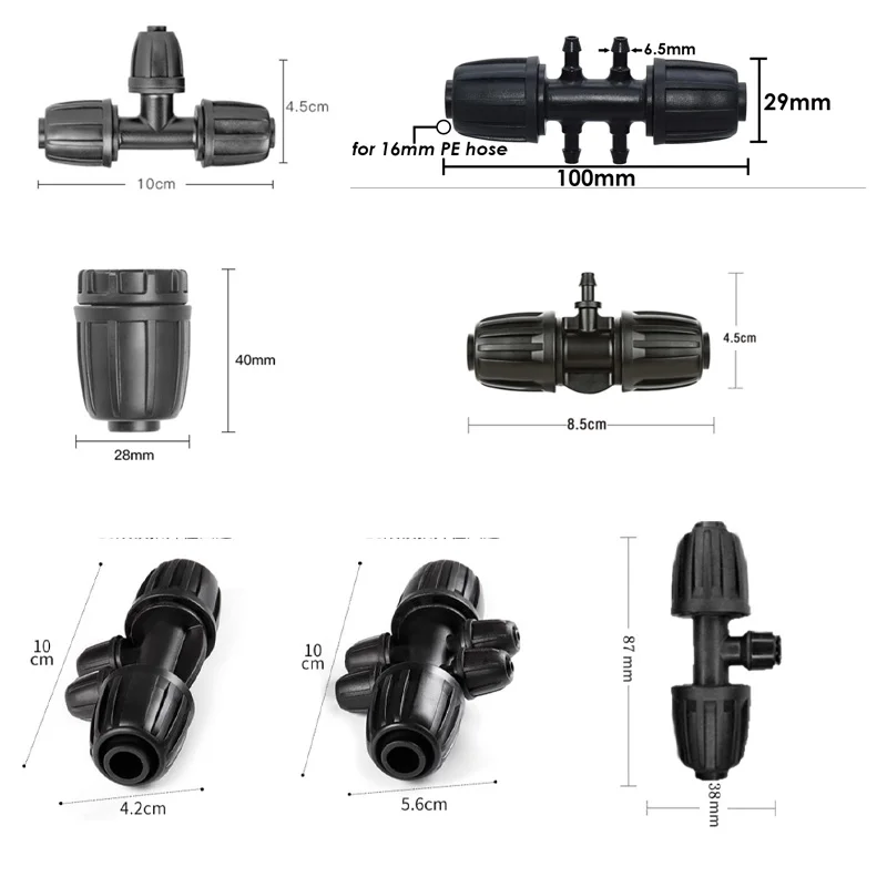 5 uds 1/2 ''PE tubo 16mm conector bloqueado a 4/7mm 3/4/6 vías conector jardín riego por goteo accesorios de riego