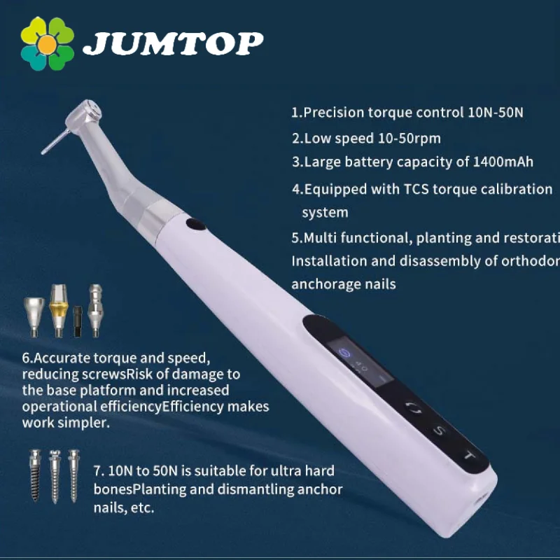 JUMTOP Llave de implante eléctrico dental Llave de controlador de torsión de motor para implante de dientes, hasta 50Ncm 50rpm