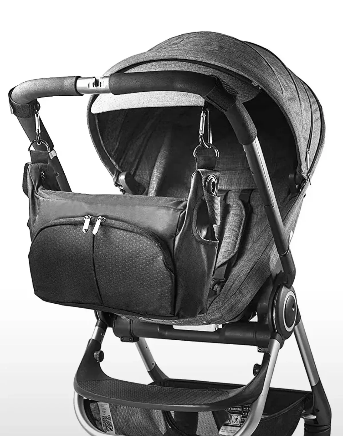 Bolsa de Pañales Portátil para Cochecito de Bebé, Bolsa de Almacenamiento Multifuncional para Cochecito, Negra, Impermeable