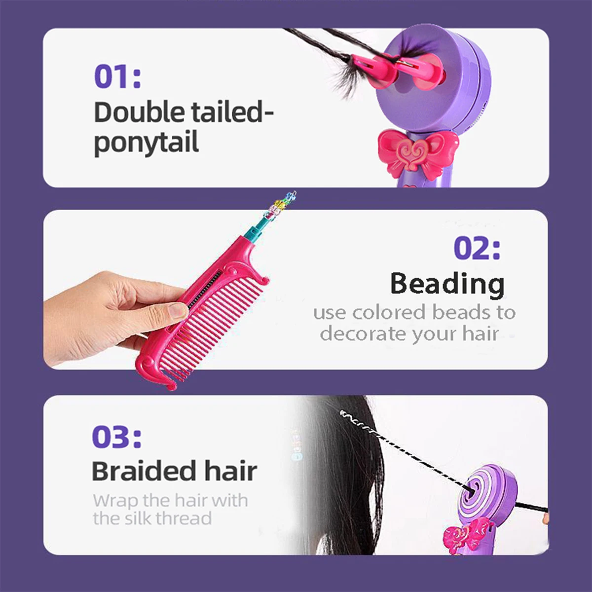 Trenzadora de Cabello Eléctrica Mágica con Cuentas Decorativas, Tres en Uno, Totalmente Automática, para Trenzas y Peinados Estilo Fritura de Masa