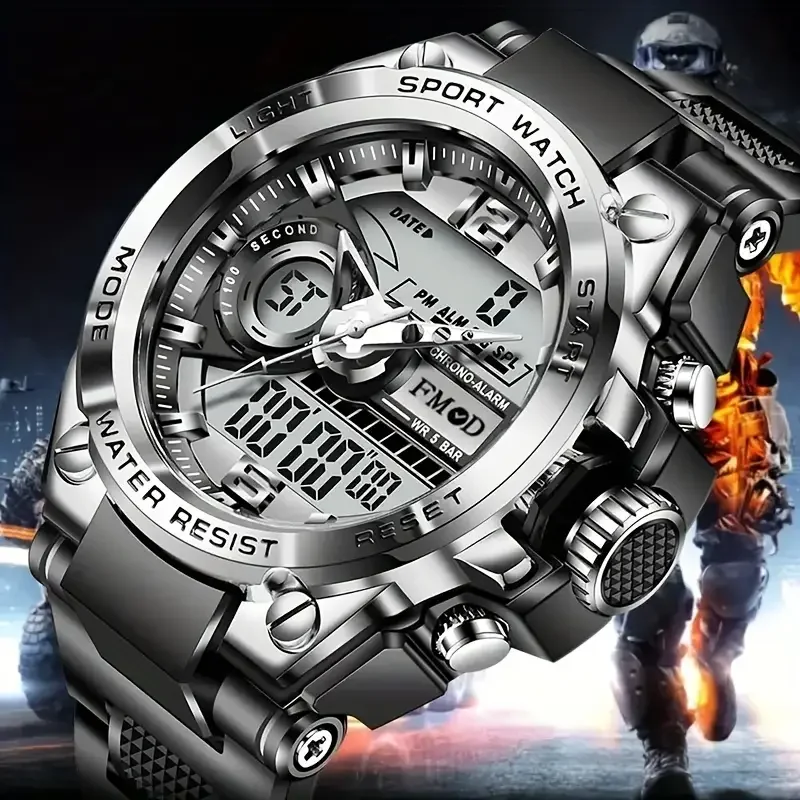 Reloj de pulsera Digital militar de acero para hombre, reloj de cuarzo LED, reloj deportivo, relojes grandes para hombre, relojes masculinos