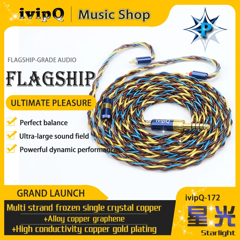 Cable de Actualización para Auriculares HiFi IvipQ-172 Starlight de 8 Núcleos, Cable de Repuesto con Conductor Mixto de 2 Pines 0.78 MMCX IE900 para FH19 GGC IQ-03