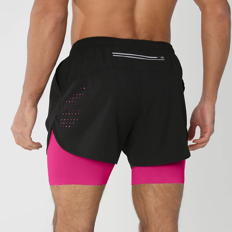 Pantalones cortos para correr para hombre, pantalones cortos negros de doble capa para Fitness de secado rápido, nuevos pantalones cortos deportivos para entrenamiento y culturismo, novedad