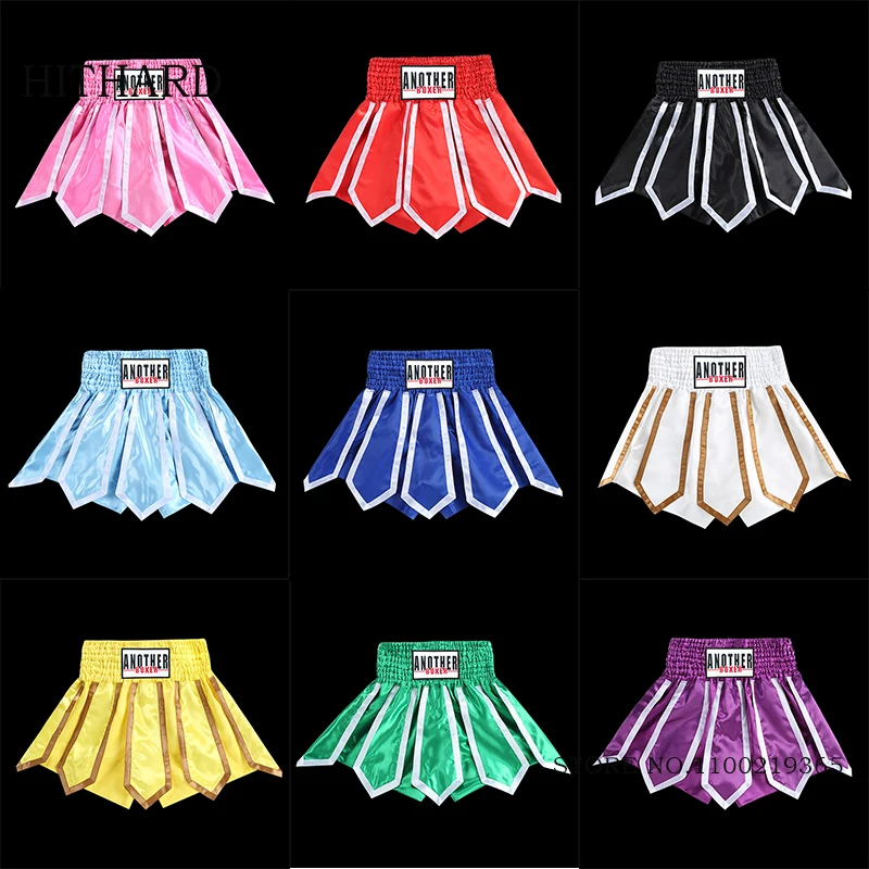 Pantalones cortos Muay Thai con cintas de loto, pantalones cortos de boxeo para hombres, mujeres, niños, pantalones de Kickboxing, niños, adultos, artes marciales MMA, ropa de lucha