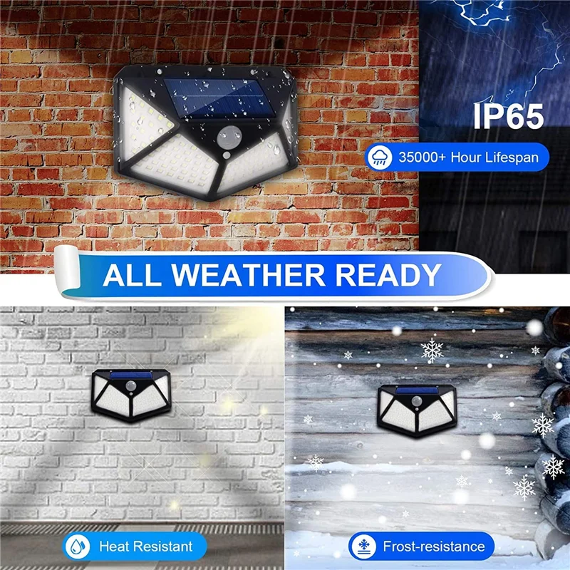 Paquete de 1-12 luces solares para exteriores, lámpara de pared de 100 LED, luces con Sensor de movimiento, farola Solar impermeable para jardín, porche, patio, garaje
