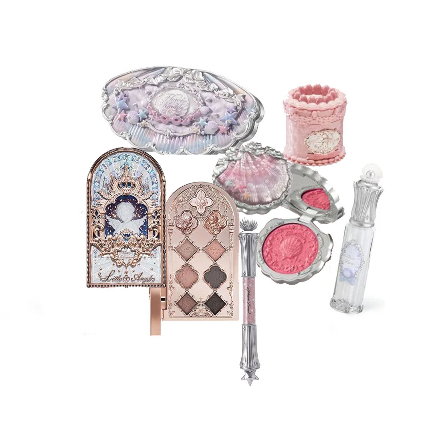 Caja de Regalo Flowerknows, Set de Maquillaje Little Angel, Caja Completa con Brillo Labial, Rubor, Joyería de Concha, Kit de Regalo de Cumpleaños Flower Know