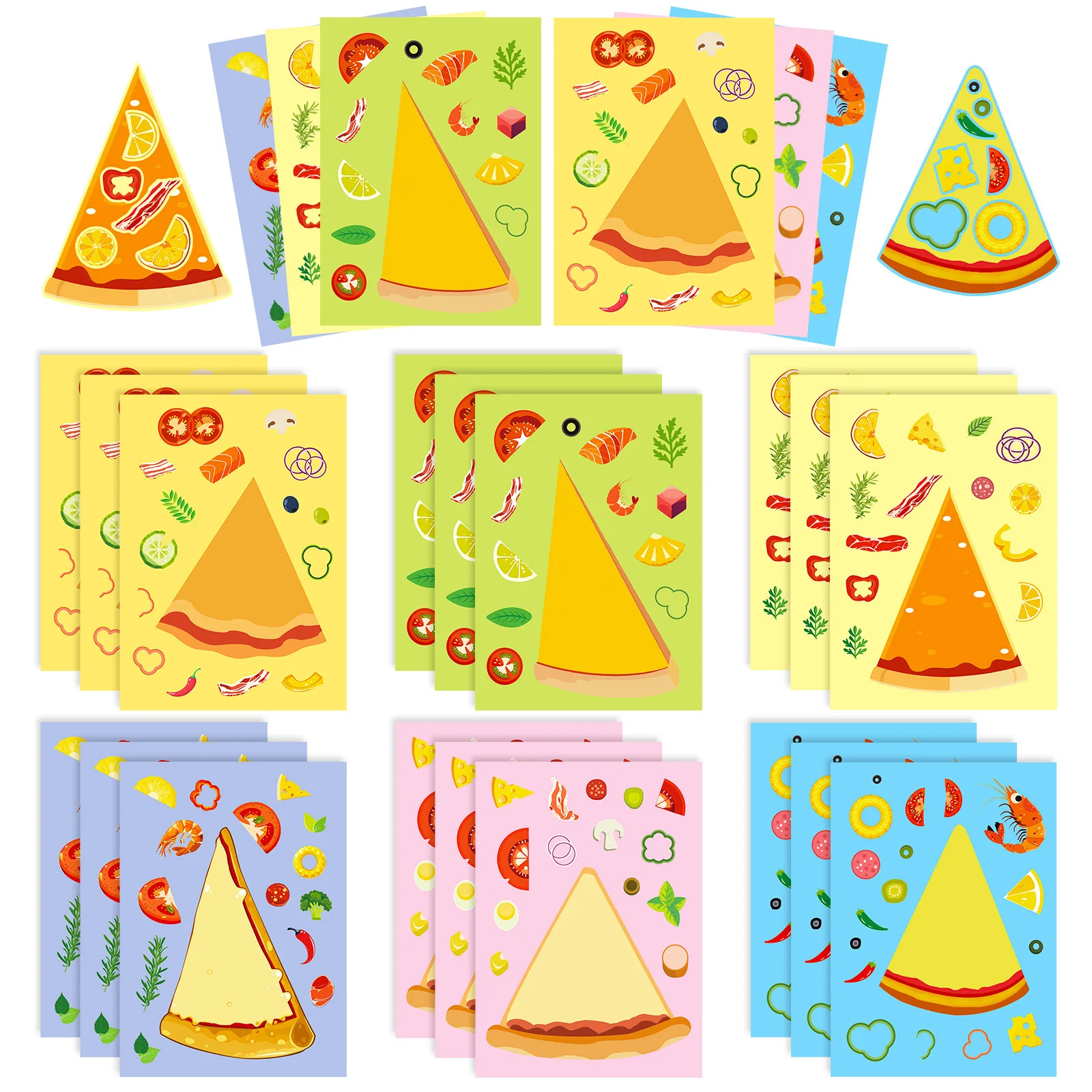 6 hojas DIY rompecabezas pegatinas juegos 6 Pizza para todos los sabores hacer una cara divertido montar rompecabezas pegatinas juguetes educativos para niños