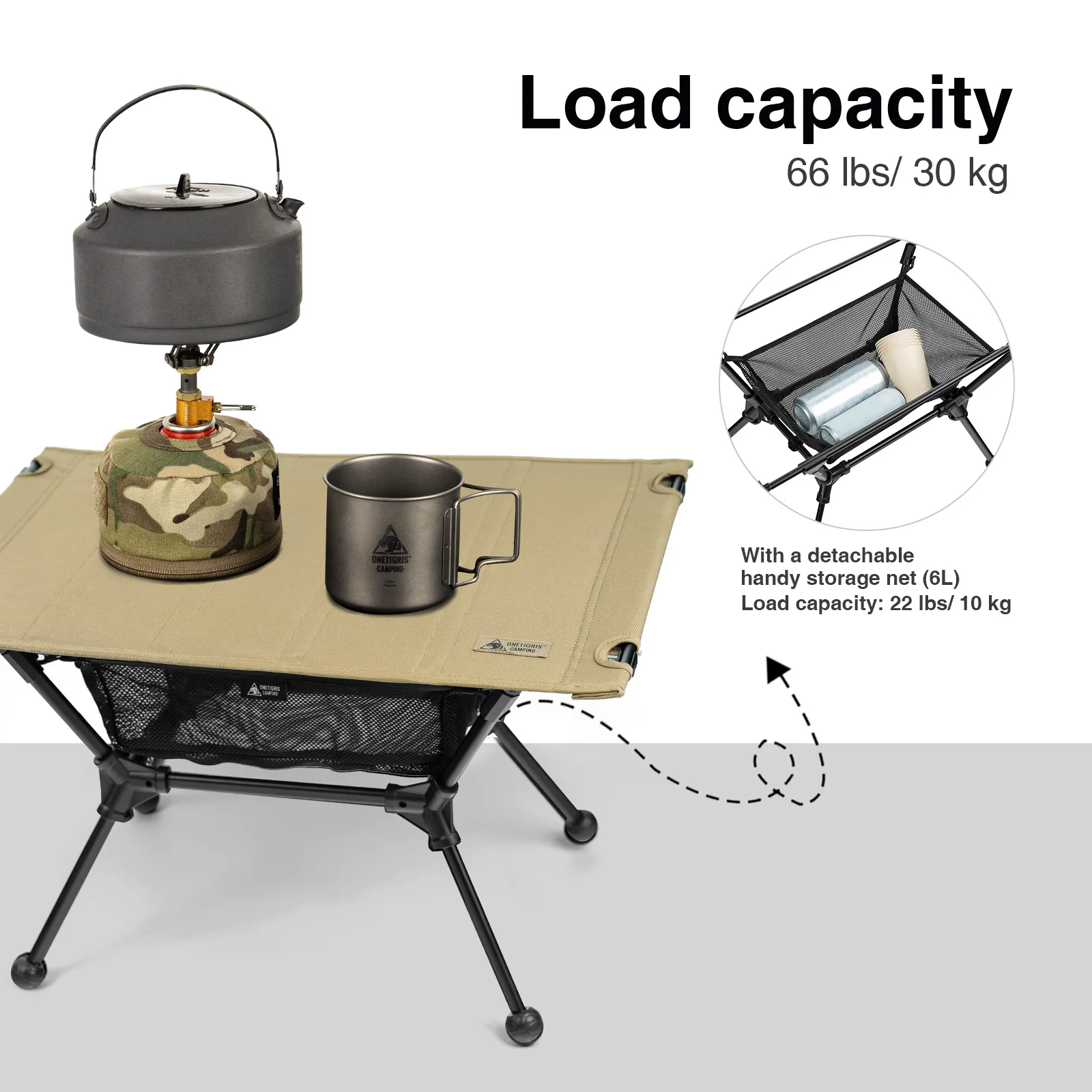 Mesa Plegable para Acampar OneTigris Dipper, Muebles de Exterior, Mesa Ultraligera para Picnic con Almacenamiento en Malla, Escritorio para Acampar con Almacenamiento