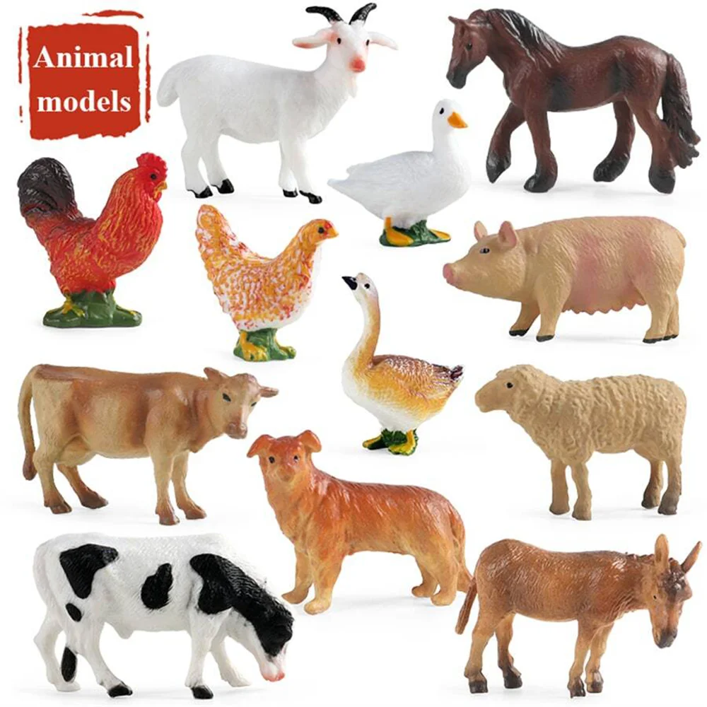 12 Uds simulación de granja avícola Animal modelo juguete Mini pato caballo pollo vaca figuras muñecas figuras de acción juguetes para niños regalo