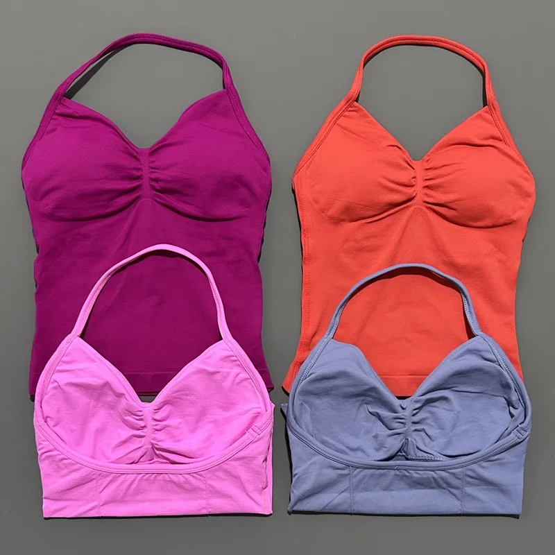 Histello-Top con tiras palangre para mujer, chaleco deportivo ajustado, ropa para Fitness, Top de Yoga, Tops con espalda abierta, entrenamiento de gimnasio, cuello Halter para correr