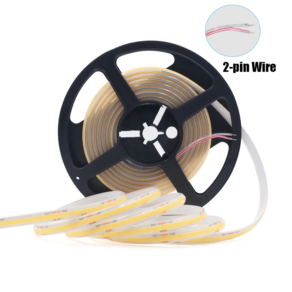 Tira de luces LED COB impermeable IP68 de 12V 24V 5m 10m 15m 20m 0,5m cinta Flexible IP30 320 LEDs iluminación de revestimiento brillante de alta densidad