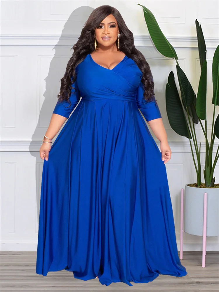Wmstar-vestidos de fiesta de talla grande para mujer, ropa de otoño, cuello en V, vendaje, dobladillo grande, elegante vestido Maxi de fiesta, venta al por mayor, triangulación de envíos