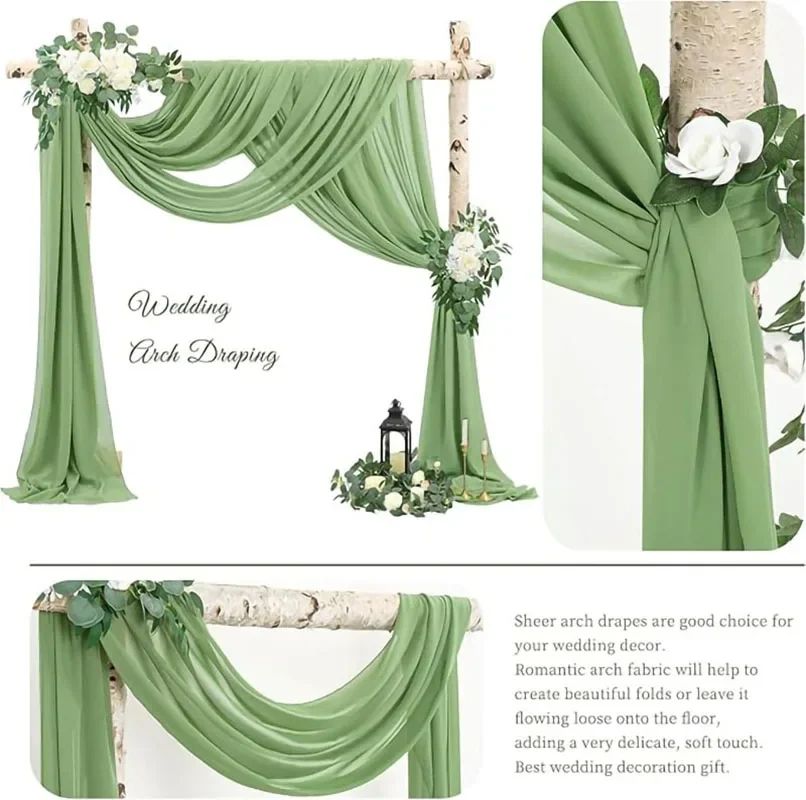 Arco de boda verde salvia, cortinas transparentes drapeadas, telón de fondo para fiesta, ceremonia de boda, techo, decoración de recepción y escenario, 2 uds.