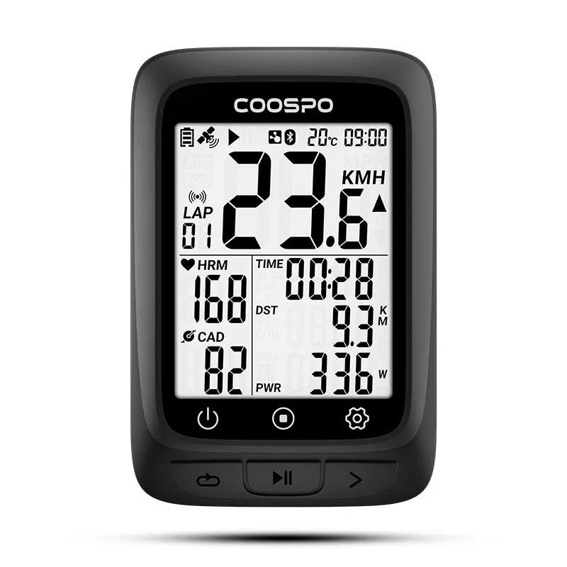 Computadora para Bicicleta COOSPO BC107/BC26, GPS Inalámbrico, Odómetro, Velocímetro, Pantalla FSTN de 2.4'', Bluetooth 5.0, ANT+, GPS, BDS