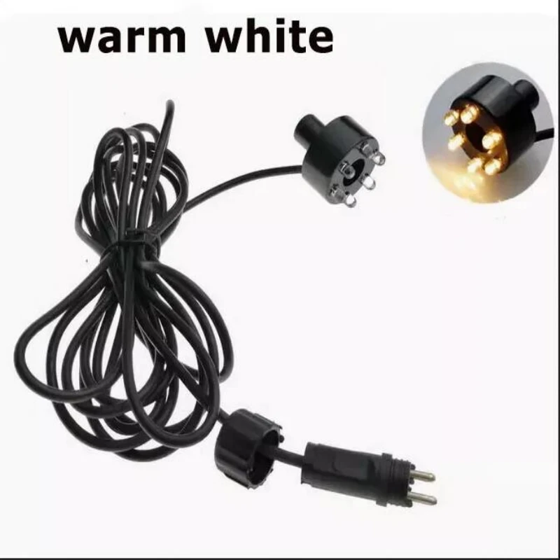 Anillo de luz subacuático de 6 LED para fuentes, estanques de peces, jardines acuáticos, adaptador de CA, blanco cálido, multicolor, blanco