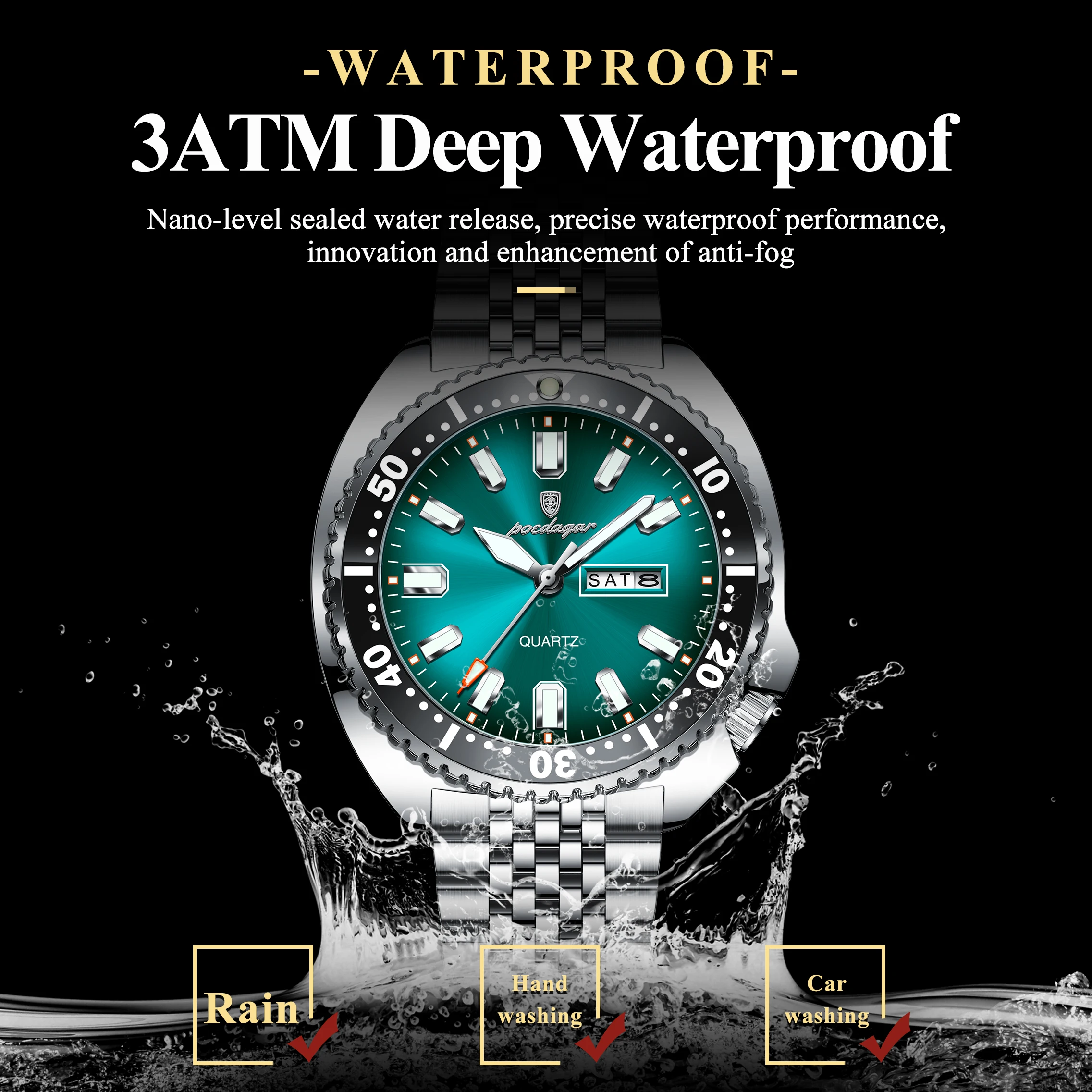 Reloj de Pulsera POEDAGAR para Hombre, Diseño Moderno, Luminoso, Resistente al Agua, con Fecha, Día de la Semana, Cuarzo, Acero Inoxidable, Creativo
