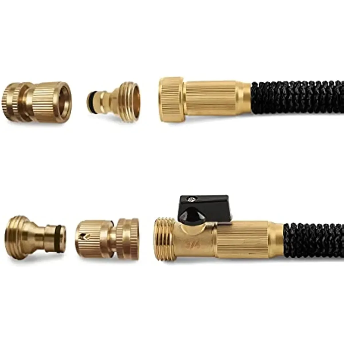 Adaptador de manguera de jardín de latón macizo, Conector de codo de 90 grados de 3/4 pulgadas y conector rápido de manguera de 3/4 pulgadas