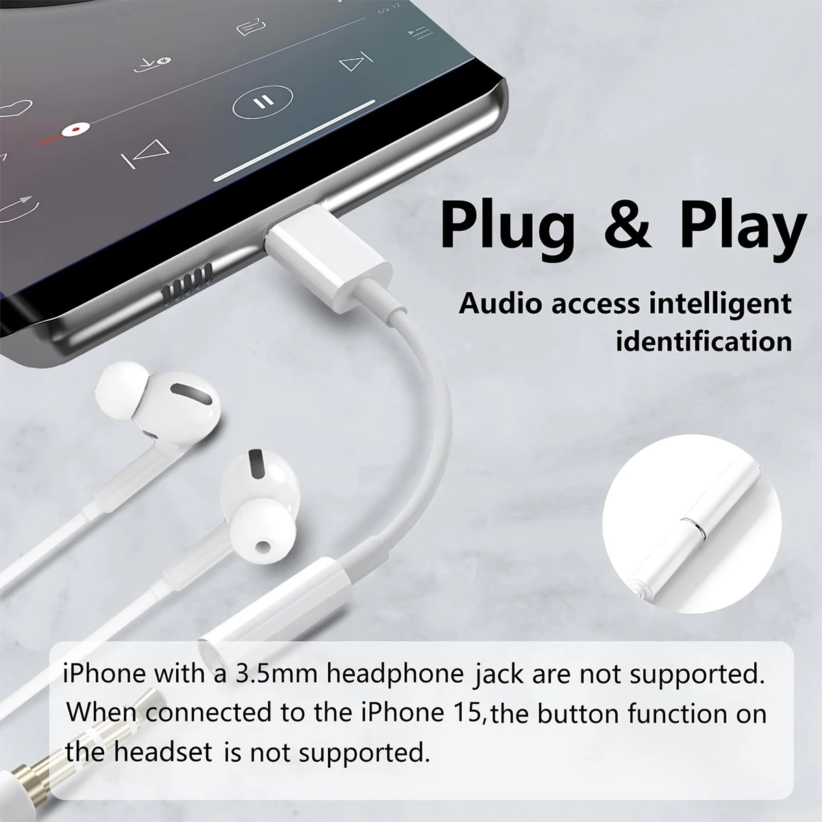 1-2 uds tipo C a 3,5mm adaptador auxiliar Cable de Audio Jack para Huawei Xiaomi Redmi POCO Sumsang Cable auxiliar para iPhone 16 15 Serives