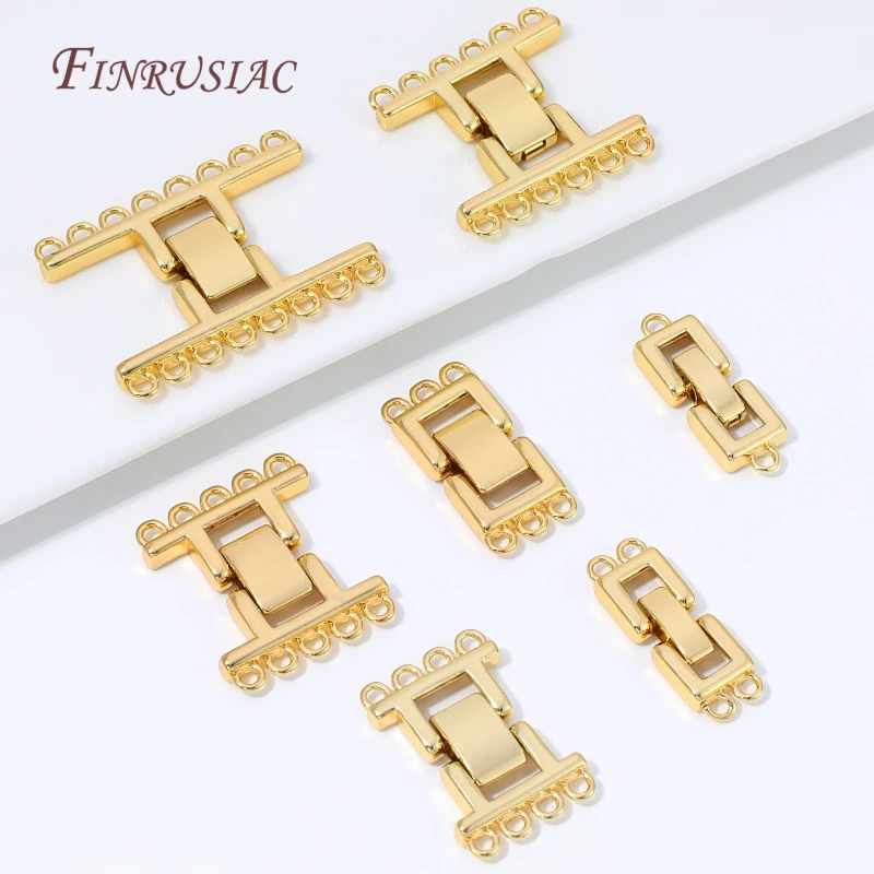 Cierre de Pulsera de Perlas en Capas Rectangulares con Múltiples Hilos Chapado en Oro de 18K, Conector de Cierre con Múltiples Lazos, Accesorios para Fabricación de Joyería DIY