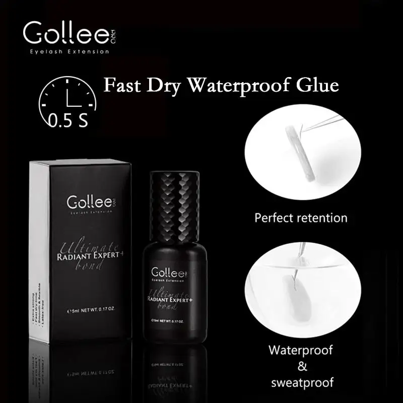 Pegamento para Pestañas Gollee Rosa 1-2s, Extensiones de Pestañas de Larga Duración (6-8 Semanas), Adhesivo Resistente al Agua, Maquillaje Profesional para Pestañas de Colores
