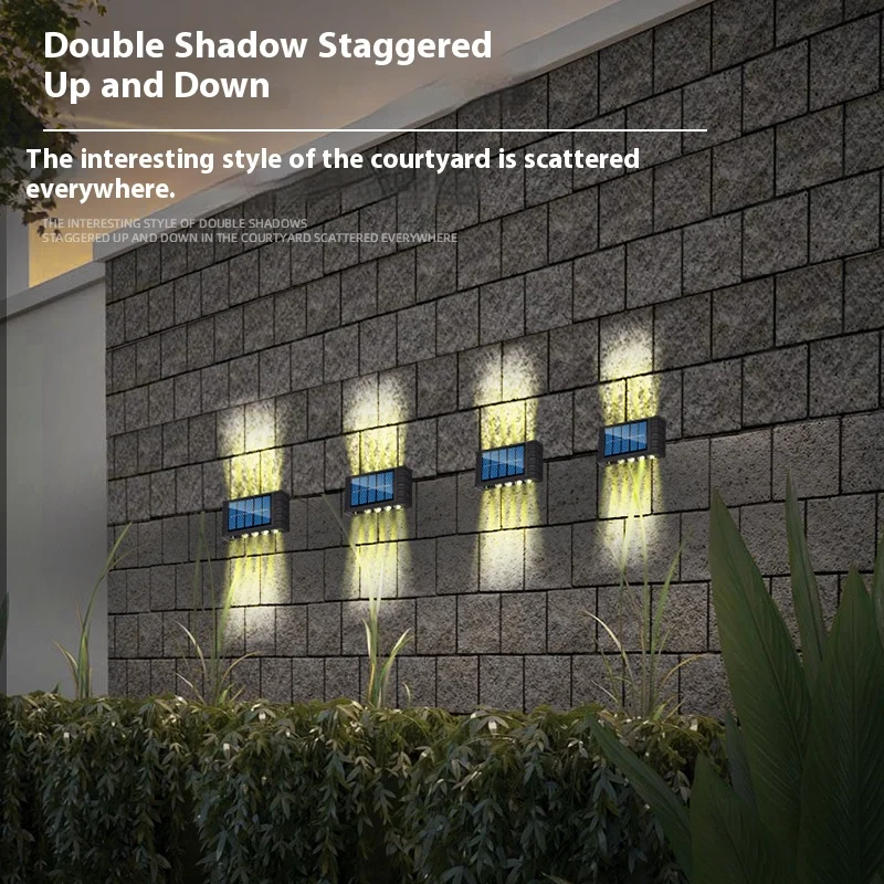 Lámpara Solar de pared de 4/6/8/10LED, decoración de calle para patio, luz impermeable para exteriores, iluminación luminosa arriba y abajo, lámpara de paisaje de jardín